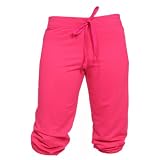 Fuschia Hot Pink solid color Touchdown Elasticized Knee Fleece Capris with wide waistband.
