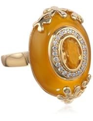 18K Gold over Sterling Silver Yellow Agate, Citrine and Cubic-Zirconia Ring, Size 7