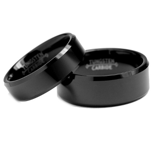 His & Hers Matching Set 6MM / 8MM Black Polished Tungsten Carbide Wedding Band Set (Available Sizes 6MM 5 to 9 & 8MM 7 to 15) Please e-mail sizes