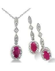 Ruby and Diamond Pendant and Earrings Ensemble Crafted in Sterling Silver