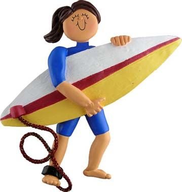 Brown Female Surfer Christmas Ornament by Ornament Central