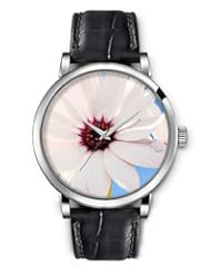 SPRAWL Aanalog Fashion Series Silver Ladies Watches of Genuine Black Leather Strap,Unique Wrist Watch for Women Girls Designed with white flower