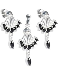 Sterling Silver 925 Cubic Zirconia Iconic Fan Drop Earrings And Pendant Set
