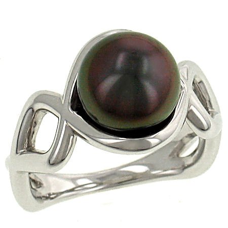 9-10mm Black Tahitian Pearl Ring w/ Fancy Twist Shank