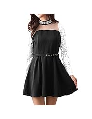 Turtleneck Above the Knee Short Stretchy Belted  Lace Mesh  Cotton/Polyester Prom Dress  With Rhinestones and Pearls