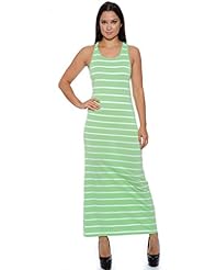Striped Print Scoop Neck Cotton/Polyester/Spandex Tank Summer Maxi Dress 