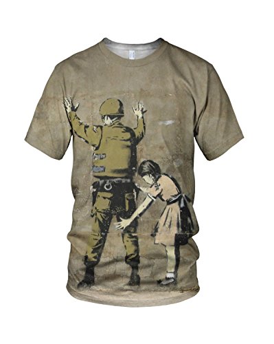 Banksy Girl Searching Soldier In Bethlehem Men's Fashion T Shirt, White, S