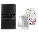Premium Genuine Black Carrying Protector Leather Case + Clear Reusable LCD Screen Protector for Amazon Kindle DX 9.7" 9.7-inch Wireless Reading Device