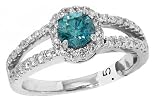 1.00CT Blue Diamond Split Shank Engagement Halo Pave 14K White Gold Ring (4-9)