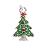 Silver Plated Enamel Charm Christmas Tree With Swarovski Crystal 19mm (1)