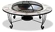 Decorative ceramic tile outdoor fireplace with stainless bowl