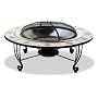 Decorative ceramic tile outdoor fireplace with stainless bowl