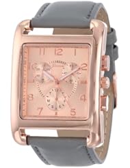Geneva Womens 2377-D-GEN Rose Gold-Tone and Gray Faux Leather Square Oversized Boyfriend Watch