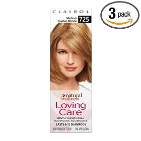 Clairol Natural Instincts Loving Care Color, 725 Medium Golden Blonde (Pack of 3)