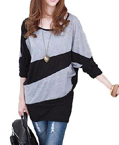 (ボヌール) BONHEUR チュニック ワンピース ミニ ワンピ ライン ボーダー ドルマンスリーブ レディース ロング丈 Ｔシャツ ロンt カジュアル 長袖 カットソー ゆる ゆったり トップス 大人 かわいい ブラック グレー