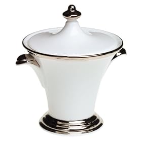 Lenox Solitaire White Platinum-Banded Bone China Lidded Sugar Bowl by Lenox