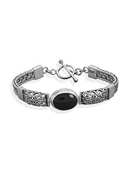 7.5" Oval Black Onyx Filigree Design Toggle Bracelet