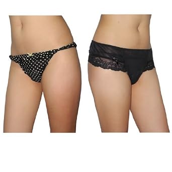 Buy 2 PACK: Ladies Sexy Stretch Panties G String Thong Knickers - Black & Yellow by Knickers