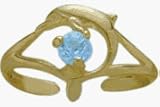 10K Yellow Gold Genuine Blue Topaz Dolphin Toe Ring