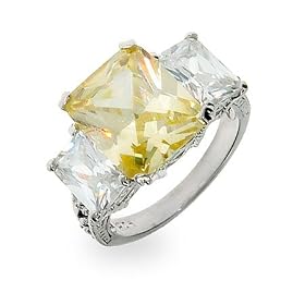 Elegant Canary CZ Three Stone Engagement Ring Size 6 (Sizes 6 7 8 9 Available): Eve's Addiction: Jewelry