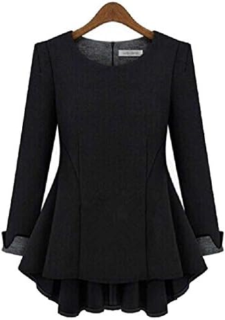 Women's Plus Long Sleeve Shell Top with Peplum Black 2XL