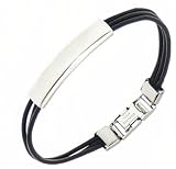 Neptune Giftware Stainless Steel & Triple Black Leather Strap ID Bracelet - Max Wrist Size 20cm - (Can be made smaller by yourself & you can also remove the centre plate) - 175