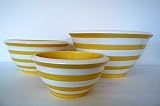 Ronnie's Terramoto Ceramic, 3-Piece Mixing Bowl Set, 4qt, 2qt, 1qt, Sunflower Yellow Stripes