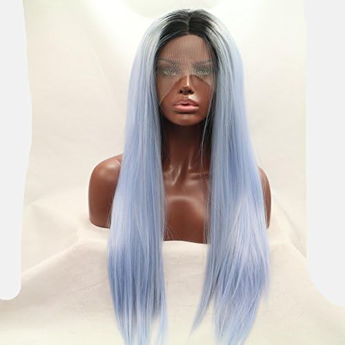 Kylie Jenner Heat Resistant Fiber Hair ombre black to blue color long straight dark root Synthetic lace front wig for black and white women free shipping