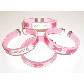 Pack Of 4 Pink Ribbon Bangle Bracelets - Breast Cancer Awareness Fundraisers Party Favors by Breast Cancer Awareness
