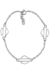Harley-Davidson Womens .925 Silver Outline Triple B&S Chain Bracelet