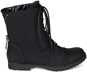 Qupid BG86 Women Leatherette Lace Up Basic Combat Boot - Black (Size: 8.0)