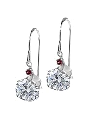 2.05 Ct Round H/I Diamond Red Rhodolite Garnet 14K White Gold Earrings
