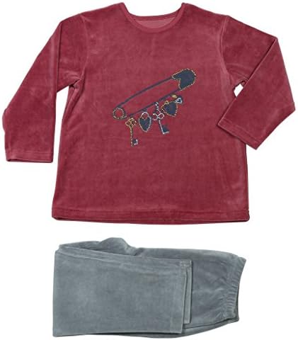 Jolie Enfant Girls Pink/Grey Velour "Safety Pin" 2 Piece Pajama Set (Size 7)