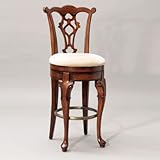 30"H Swivel Barstool with Tattered Shell Back Design in Deep Cherry Finish