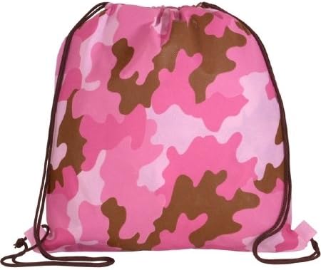 (8) Pink Camo Military Hunting Outdoor Drawstring Backpack PINK Stock 15" x 16" *NEW* (Party Pack 8 Bags)