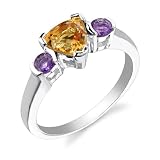 Sterling Silver 1.25 cts Trillion Citrine & Round Amethysts Ring Size 8