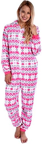 Sweet Intimate's Women's Adult Onesie Hooded Huggable Plush One Piece Pajama Snowflake Fairisle Small