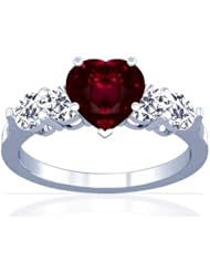18K White Gold Heart Cut Ruby Ring With Sidestones (GIA Certificate)