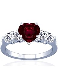 14K White Gold Heart Cut Ruby Ring With Sidestones (GIA Certificate)