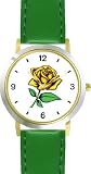 41ARtpPdRQL. SL160  Yellow Rose   Flower   WATCHBUDDY® DELUXE TWO TONE THEME WATCH   Arabic Numbers   Green Leather Strap Childrens Size Small