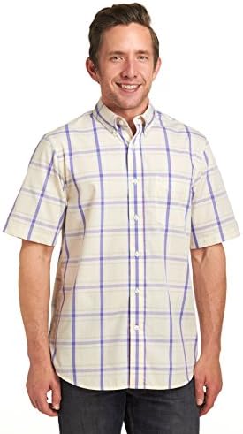 Dockers Men's No Wrinkle Exploded Plaid Short Sleeve Shirt, Oatmeal, XLarge