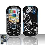 Black with White Vine Flower Design Rubberized Snap on Hard Skin Shell Prot ....