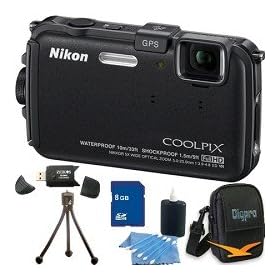 Nikon COOLPIX AW100 16 MP CMOS Waterproof Digital Camera with GPS and Full HD 1080p Video (Black) Premiere Bundle