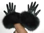 Cashmere Lined Black Lambskin Leather Gloves w/Black Fox Trim 8