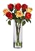 Roses with Glass Vase Silk Flower Arrangement in Multi - Nearly Natural - 4740
