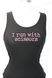 Black Embroidered Beater Style Tank Top I Run with Scissors