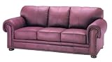 Traditional Style Nail Head Accented 100% Top Grain Genuine Burgundy Leather Sofa/Couch Furniture