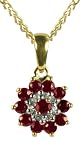 9ct Yellow Gold Ruby And Diamond Cluster Pendant On 18 Curb Chain