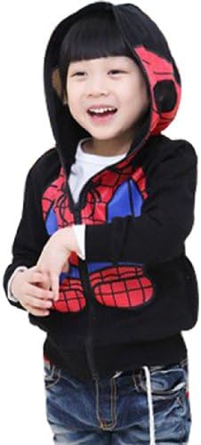 New Kids Spiderman Coat Boys Hoodies Girls Full Zipper Mask Jacket Size 3-8 Year (5, Black)