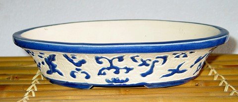 8" B&W OVAL CERAMIC BONSAI CACTUS SUCCULENT POT